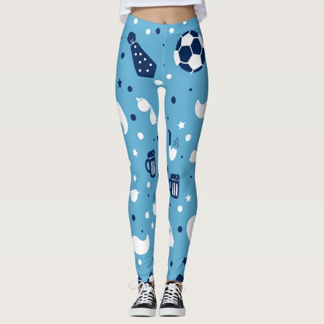 Leggings Chicas Soccer Aqua Blue Ball Star Pattern Colorido (Anverso)