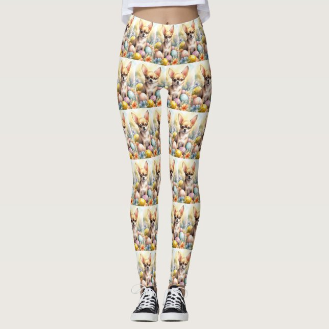 Leggings Chihuahua con festividad de huevos de Pascua (Anverso)