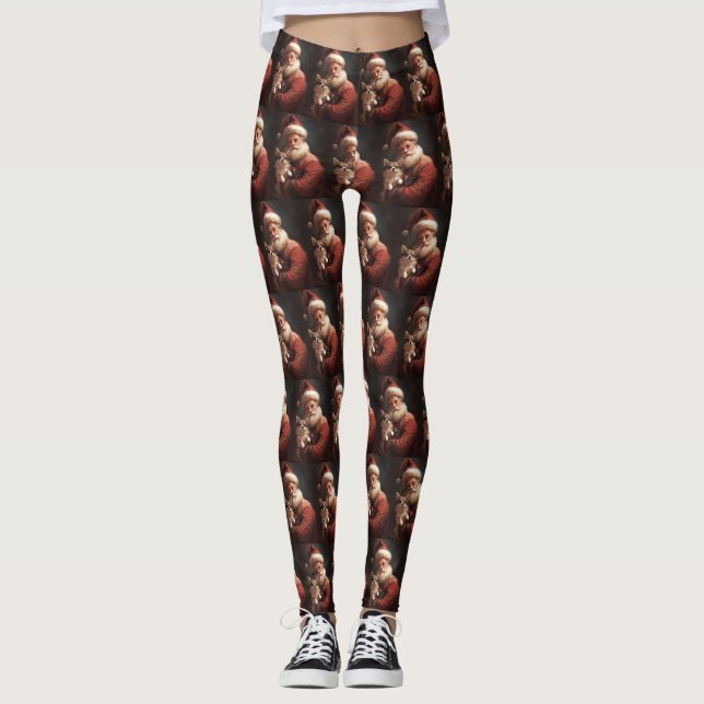 Leggings Chihuahua con Navidades festivos de Santa Claus (Anverso)