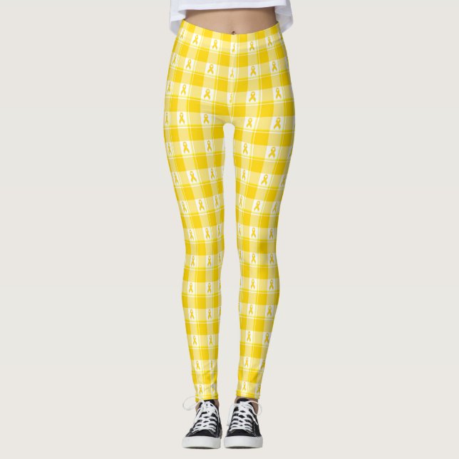Leggings Childhood Cancer Awareness Plaid Gold Ribbon (Anverso)