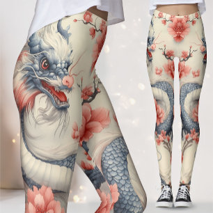 Leggings Chinoiserie Loto Dragón   Arte Azul y Rosa