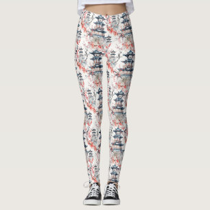 Leggings Chinoiserie Pagoda Azul Flor de Rosa Floral