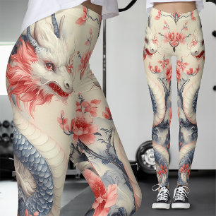 Leggings Chinoiserie Sakura Dragón   Floral Rosa Suave