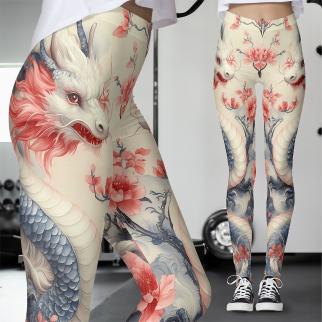 Leggings Chinoiserie Sakura Dragón | Floral Rosa Suave (Subido por el creador)