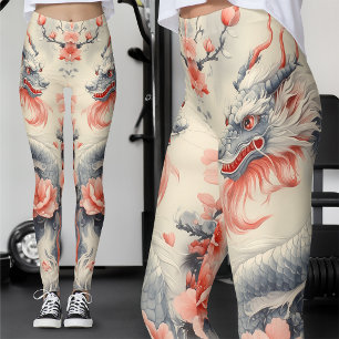 Leggings Chinoiserie Sakura Dragón   Pizarra y Rosa Arte