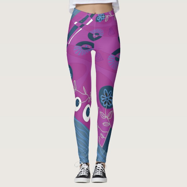 Leggings Chintz bohemio Ilustracion Magenta Gris Verde azul (Anverso)