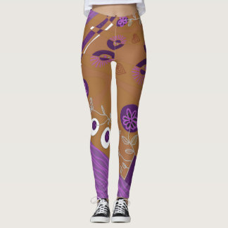 Leggings Chintz Ilustracion bohemio morado blanco morado