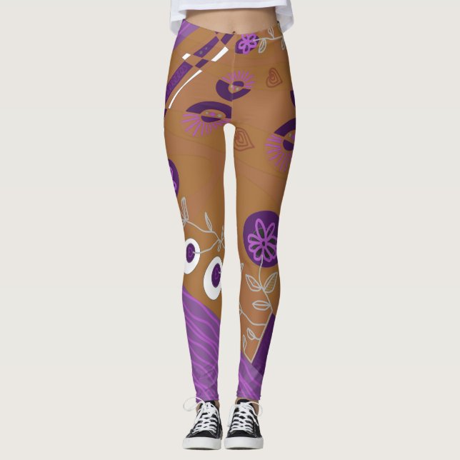 Leggings Chintz Ilustracion bohemio morado blanco morado (Anverso)