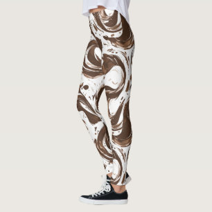 Leggings Chocolate Brown White Candy Swirls