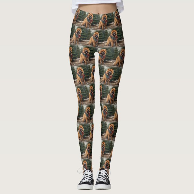 Leggings Chow Chow Dog en Navidades de nieve (Anverso)