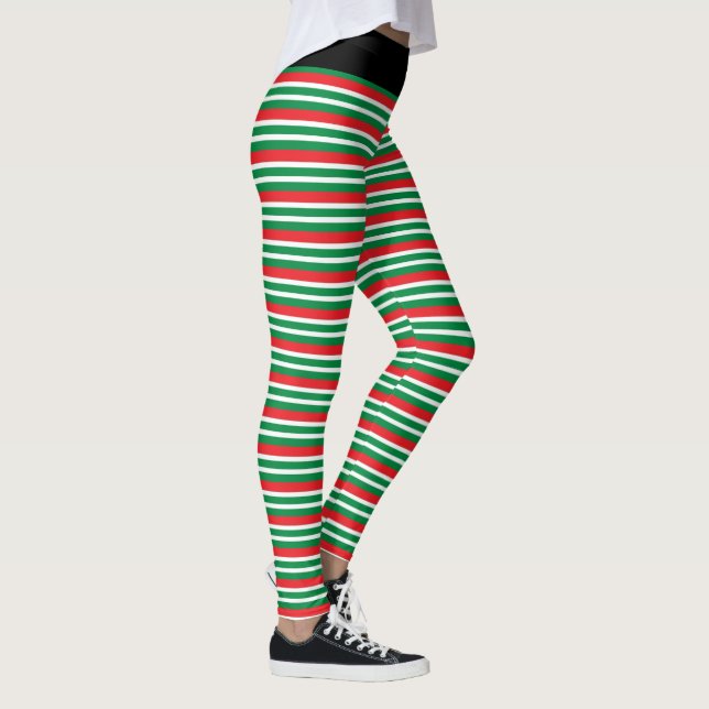 Leggings Christmas Elf Red and Green Geometric Stripes (Derecha)