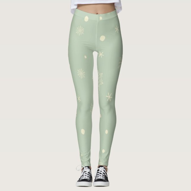 Leggings Christmas Holiday Aesthetic Snowflake Moss Green (Anverso)