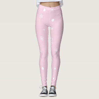Leggings Christmas Holiday Aesthetic Snowflake Pink