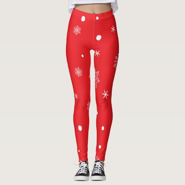 Leggings Christmas Holiday Aesthetic Snowflake Red (Anverso)