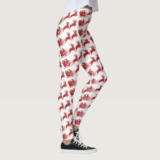 Leggings Christmas Santa Sleigh With Reindeer