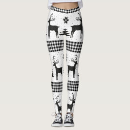 Leggings Christmas Snowflake Reindeer Pattern Buffalo Plaid