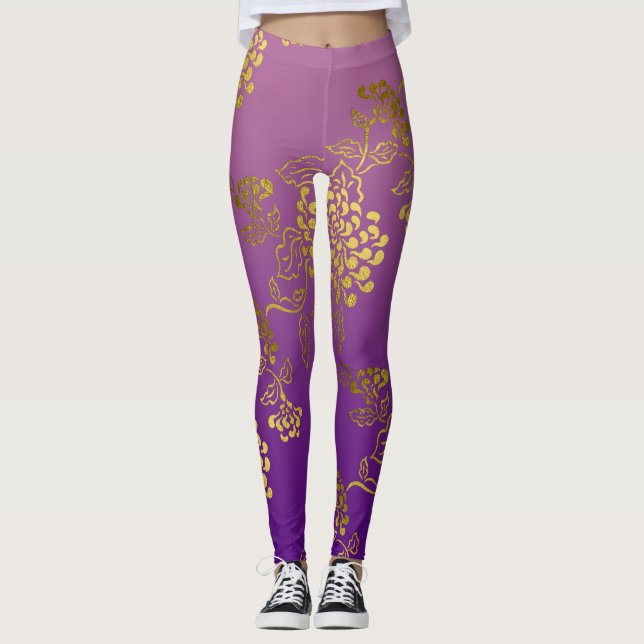Leggings Chrysanthemum Ombre Púrpura Rosa Fade (Anverso)