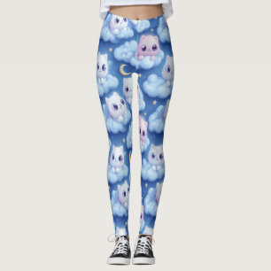 Leggings "Chubby Kawaii Gats and Clouds 3D Seamless Pattern