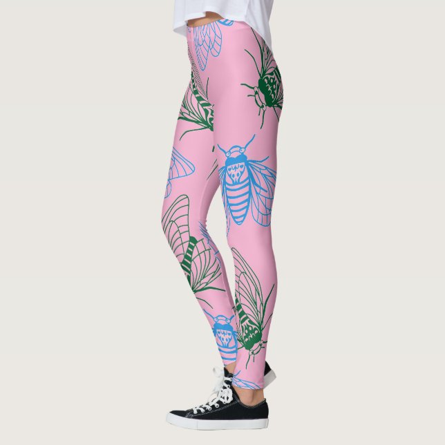 Leggings Cicada Botanical Illustration Pattern Pink (Izquierda)