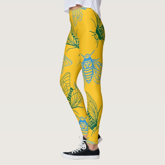 Leggings Cicada Botanical Illustration Pattern Yellow (Izquierda)