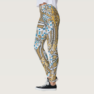 Leggings ciclamen azul arte nuevo flor botánica