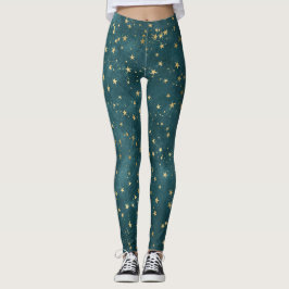 Leggings cielo azul azul cielo verde azulado estrella dorad