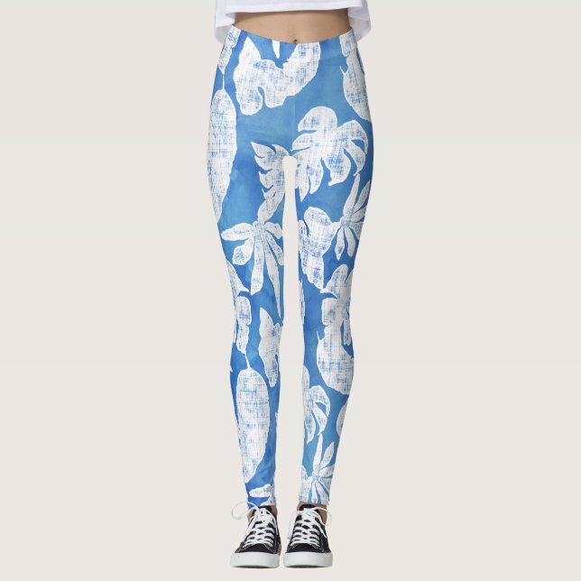 Leggings Cielo Azul Blanco Tropical Leaf Beach Océano (Anverso)