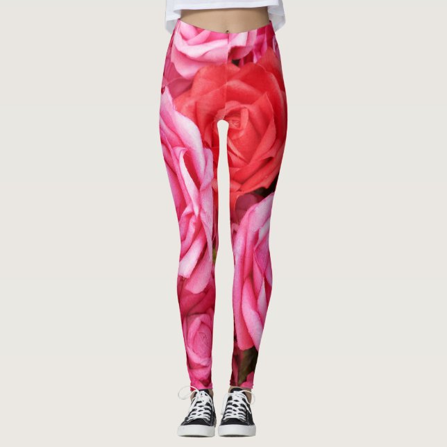 Leggings Cierre de fondo artificial de rosa roja (Anverso)