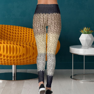 Leggings Ciervo de Navidad Bordado Lana Gráfica Raya Tejido