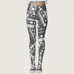 Leggings Cinta Cassette: Patrón de cosecha monocromo