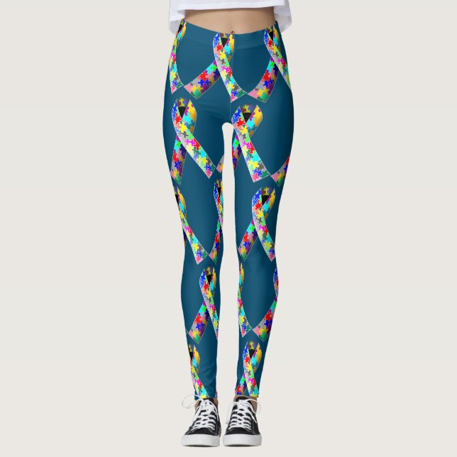 Leggings Cinta de autismo del rompecabezas azul (Anverso)
