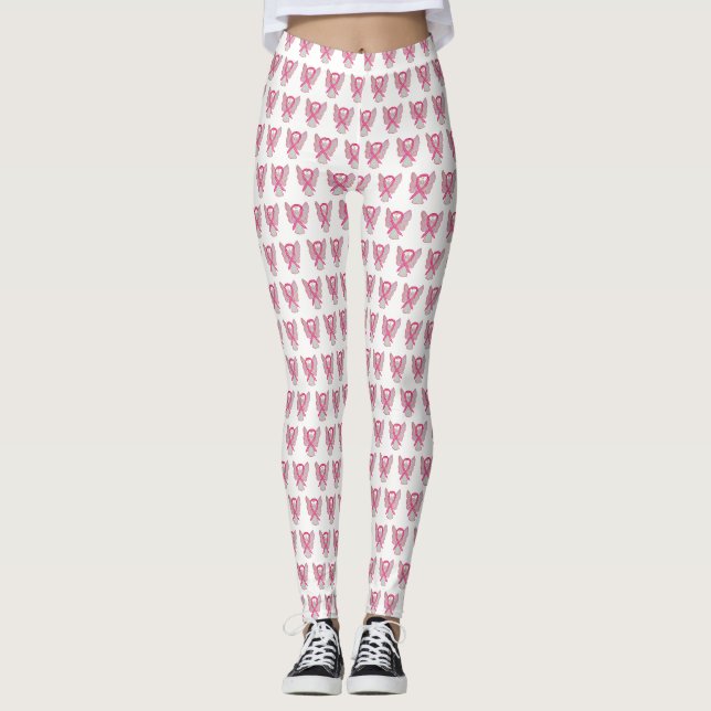 Leggings Cinta de concientización rosa Angel Personalizado  (Anverso)