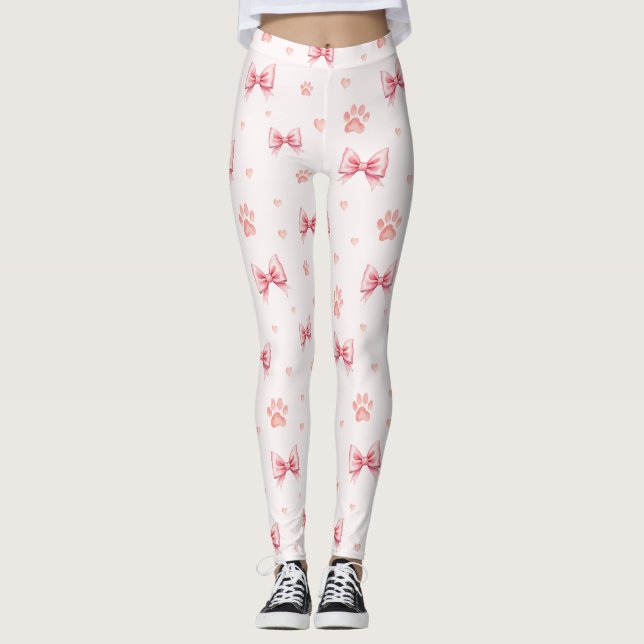 Leggings Cinta rosa, patrón de impresión de corazón y pasto (Anverso)