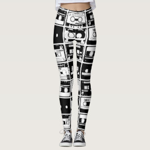 Leggings Cintas de audio retro, patrón anticuado.