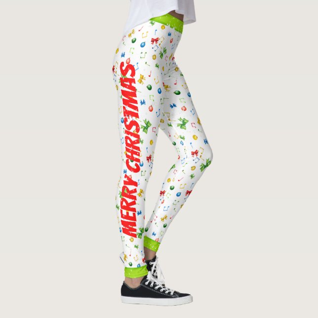 Leggings Cintas y notas de música de Happy Holidays Navidad (Derecha)