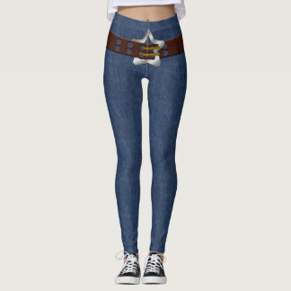 Leggings Cinturón de cuero marrón azul Estrella de plata he