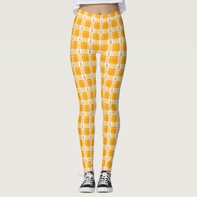 Leggings Cinturón de Plaid de Conciencia de Leucemia Naranj (Anverso)