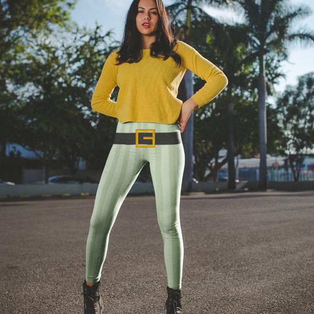 Leggings Cinturón Leprechaun del patrón rayado verde (Cute Leprechaun belt and buckle St. Patrick's Day Leggings)