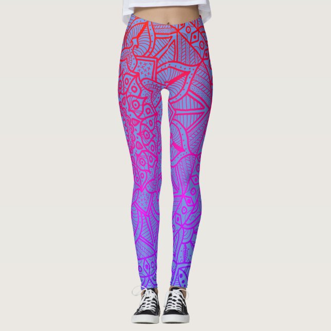Leggings Círculo del neón Boho de la mandala de la vida (Anverso)