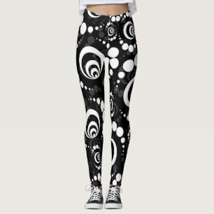 Leggings Círculo Retro Moderno Círculo Negro Y Piernas Blan