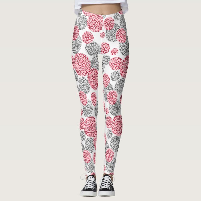 Leggings Círculos con huella de piel de leopardo gris y roj (Anverso)