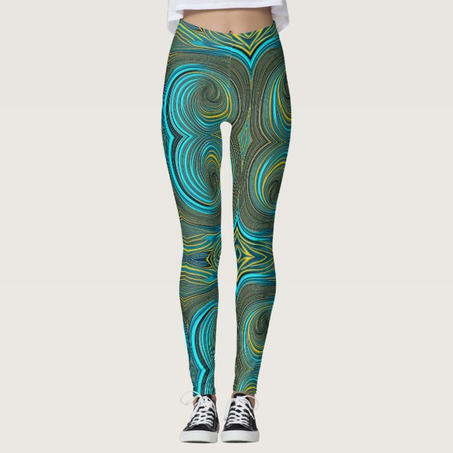 Leggings Círculos de oro verde turquesa negro (Anverso)