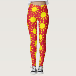 Leggings Círculos divertidos abstractos de rayos de sol roj
