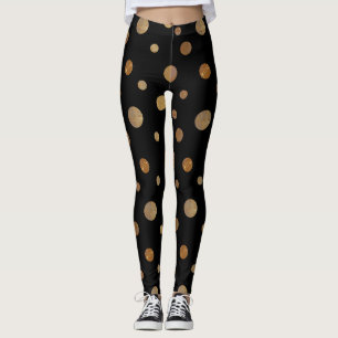 Leggings Círculos dorados puntos de polka negro geométrico