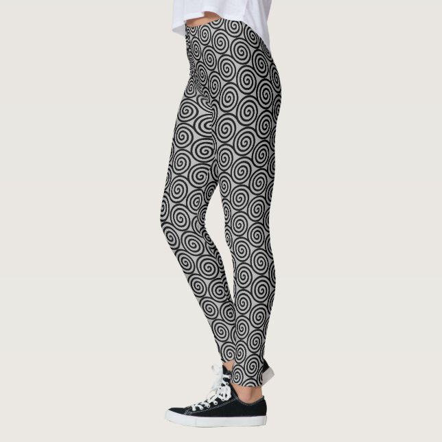 Leggings Círculos elegantes de espiral abstracta sobre gris (Izquierda)