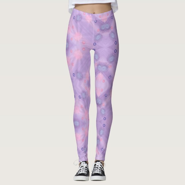 Leggings Círculos Esferas Lavanda Piernas Azules Rosa (Anverso)