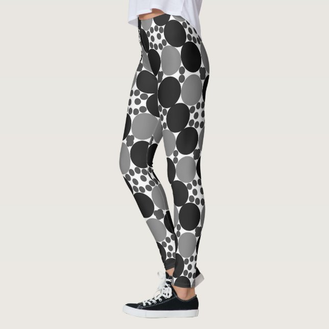 Leggings Círculos Monocromos: Resumen Blanco Negro Y Gris, (Izquierda)