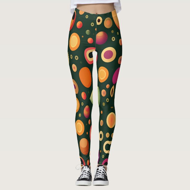 Leggings Círculos pequeños Patrón geométrico negro amarillo (Anverso)
