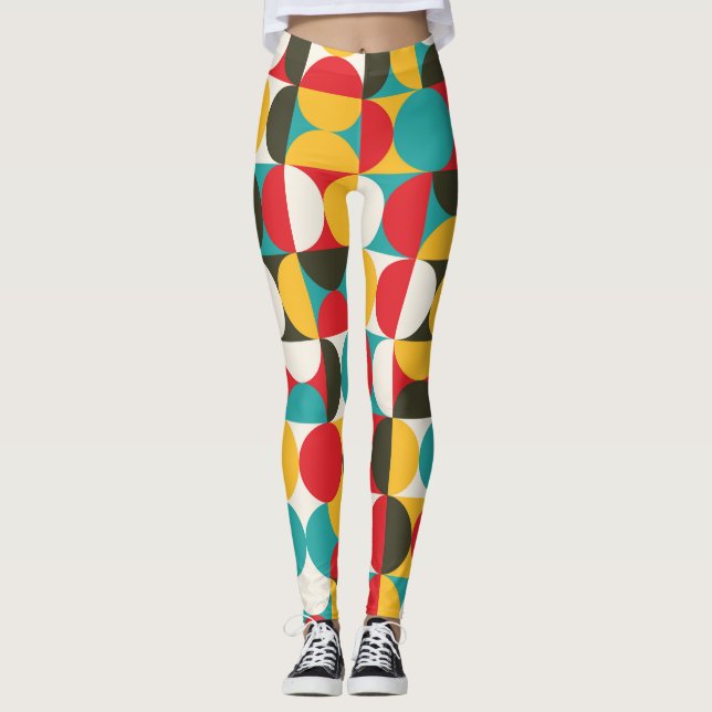 Leggings Círculos Retro: Colorido Patrón Hipster. (Anverso)