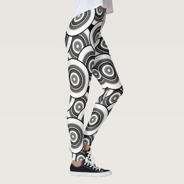 Leggings Círculos y anillos patrón geométrico en blanco y n (Derecha)